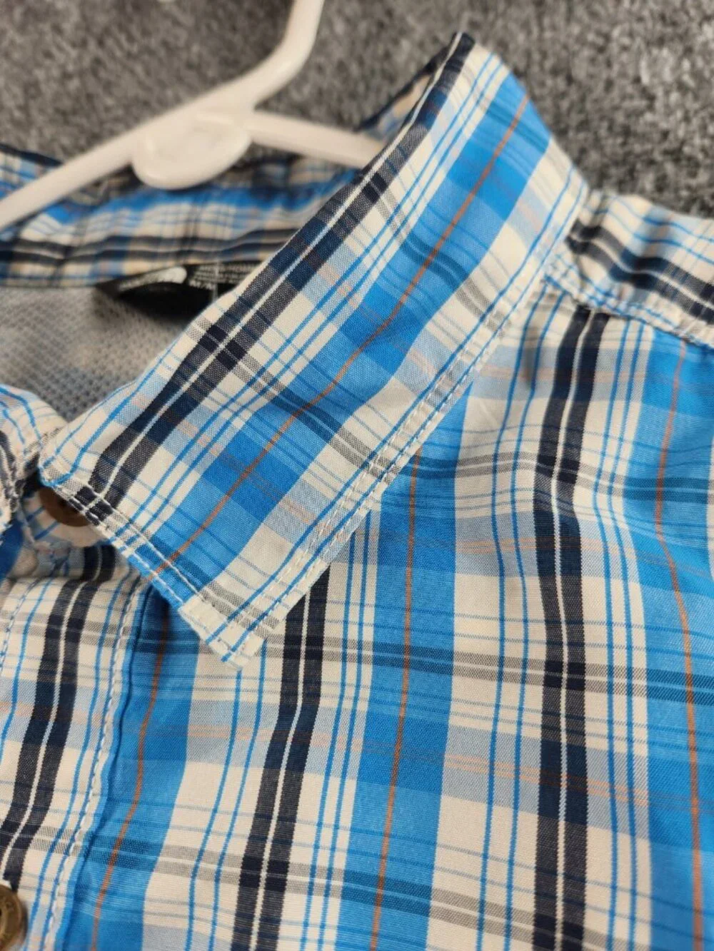 The North Face Short Sleeve Blue Plaid Outdoors Hiking Button Up Shirt Medium